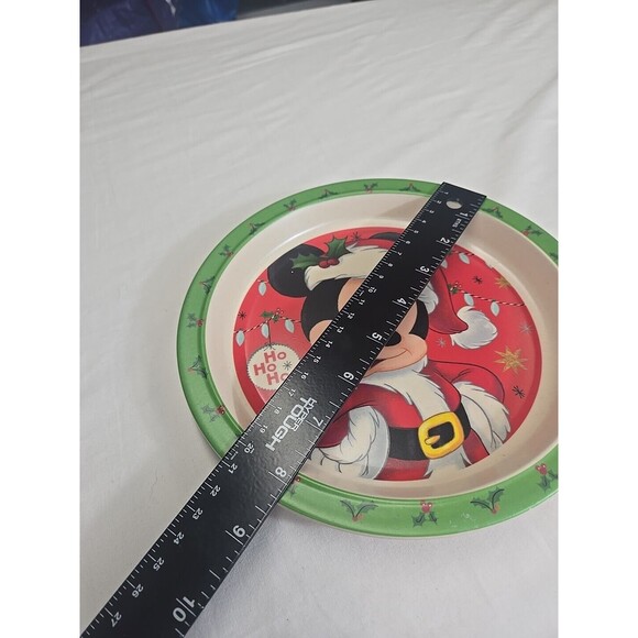 Disney Christmas Dinner Plate Mickey Mouse 8 Inch Bamboo Plastic Tableware Ho Ho - Picture 3 of 4